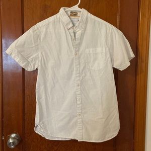 Short sleeve White button down with tiny black polka dots